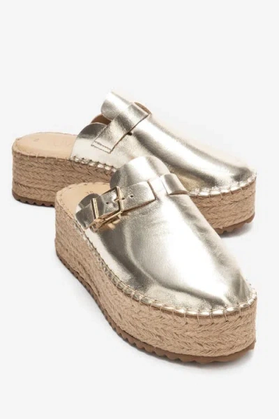 Forever & Always Shoes Novas Leather Platform Espadrille Mule In Gold