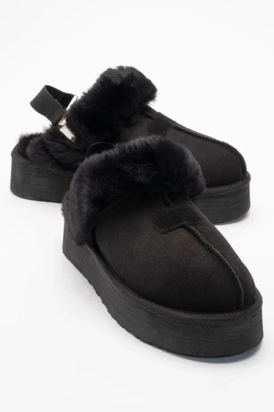 Forever & Always Shoes Olessa Leather Fur Slipper In Black