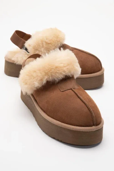 Forever & Always Shoes Olessa Leather Fur Slipper In Brown