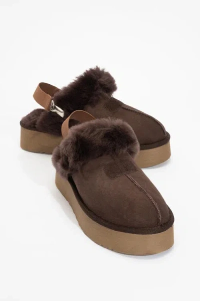 Forever & Always Shoes Olessa Leather Fur Slipper In Brown