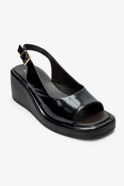 Forever & Always Shoes Orlena Leather Platform Wedge Sandal In Black