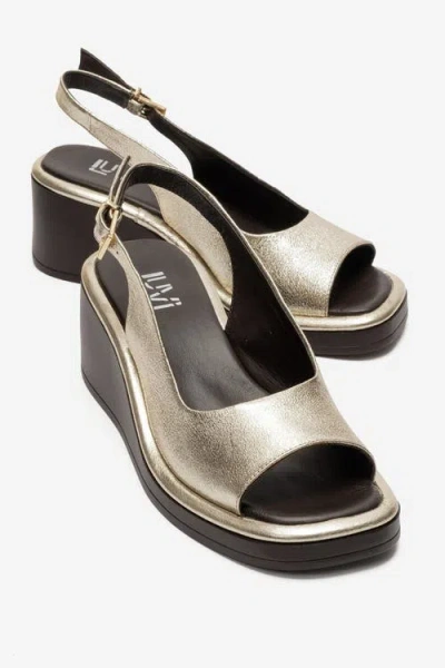 Forever & Always Shoes Orlena Leather Platform Wedge Sandal In Gold