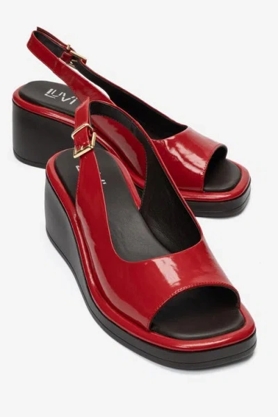 Forever & Always Shoes Orlena Leather Platform Wedge Sandal In Red