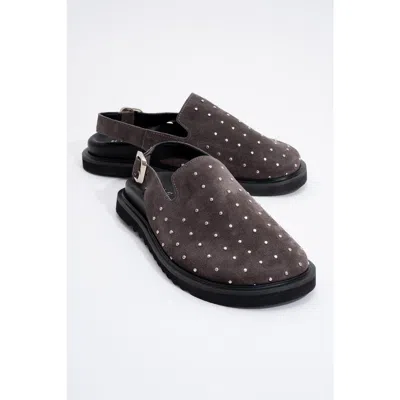 Forever & Always Shoes Our Leather Studded Clogs In Gray