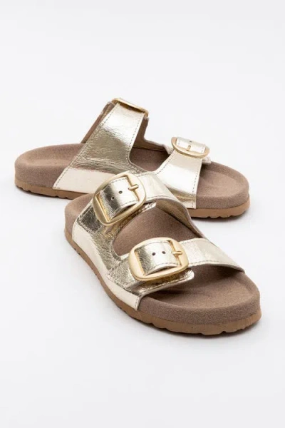 Forever & Always Shoes Ovesta Soft Footbed Leather Slide Sandal In Gold Leather
