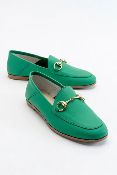 Forever & Always Shoes Penny Leather Horsebit Loafers In Green