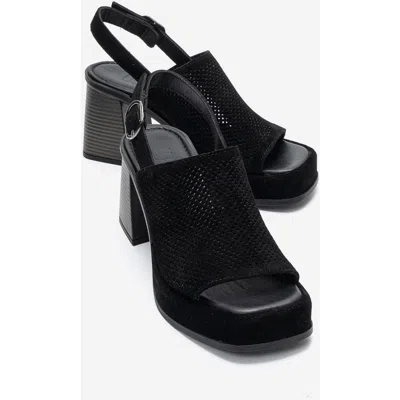 Forever & Always Shoes Penvia Block Heel Leather Platform Sandal In Black Suede
