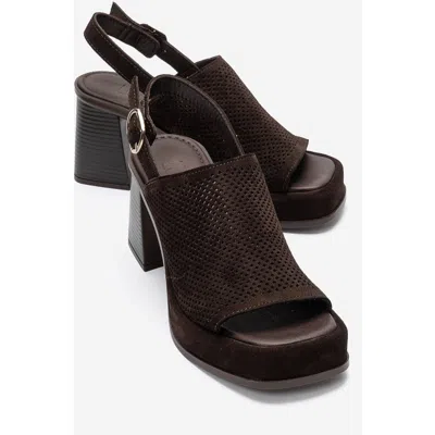 Forever & Always Shoes Penvia Block Heel Leather Platform Sandal In Brown Suede