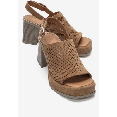 Forever & Always Shoes Penvia Block Heel Leather Platform Sandal In Cognac Suede