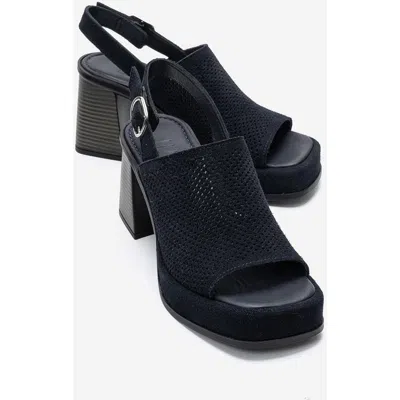 Forever & Always Shoes Penvia Block Heel Leather Platform Sandal In Navy Suede
