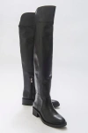Forever & Always Shoes Petya Leather Over The Knee Boot In Black