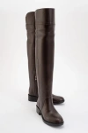 Forever & Always Shoes Petya Leather Over The Knee Boot In Brown