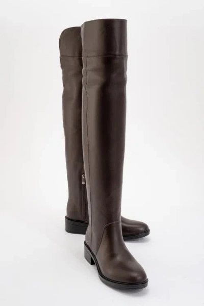 Forever & Always Shoes Petya Leather Over The Knee Boot In Brown