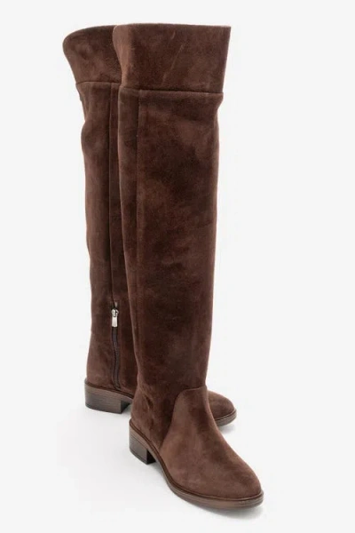 Forever & Always Shoes Petya Leather Over The Knee Boot In Brown