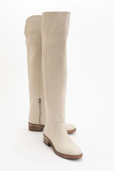 Forever & Always Shoes Petya Leather Over The Knee Boot In Neutral