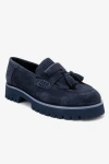 Forever & Always Shoes Poen Leather Tassel Loafer In Blue