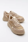 Forever & Always Shoes Polly Rhinestone Suede Leather Platform Sneakers In Beige Suede Leather
