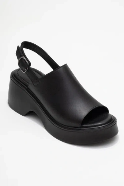 Forever & Always Shoes Power Leather Platform Wedge Sandals In Black