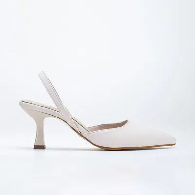 Forever & Always Shoes Rae Slingback Kitten Heel Pumps In Beige Suede Faux Leather