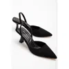 Forever & Always Shoes Rae Slingback Kitten Heel Pumps In Black Satin