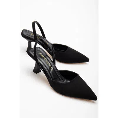Forever & Always Shoes Rae Slingback Kitten Heel Pumps In Black Satin