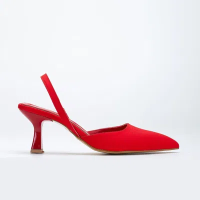 Forever & Always Shoes Rae Slingback Kitten Heel Pumps In Red Suede Faux Leather