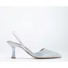 Forever & Always Shoes Rae Slingback Kitten Heel Pumps In Silver Rhinestones
