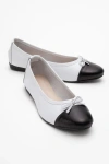 Forever & Always Shoes Rayne Cap Toe Leather Ballet Flats In White Black Leather