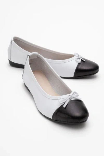 Forever & Always Shoes Rayne Cap Toe Leather Ballet Flats In White Black Leather