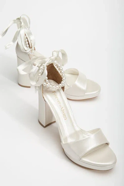 Forever & Always Shoes Renee Platform Sandals With Pearls In Ivory Faux Leather