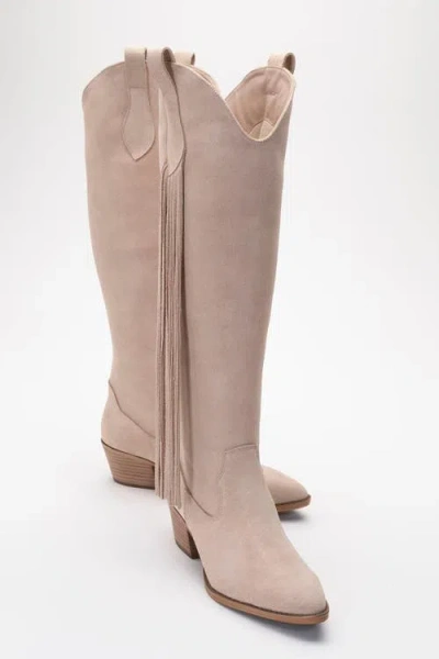 Forever & Always Shoes Rios Leather Fringe Knee High Boot In Brown