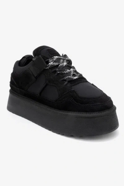 Forever & Always Shoes Riven Leather Platform Sneaker In Black
