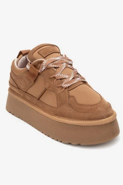 Forever & Always Shoes Riven Leather Platform Sneaker In Brown
