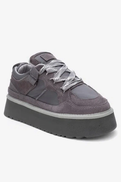 Forever & Always Shoes Riven Leather Platform Sneaker In Gray