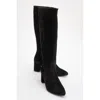 Forever & Always Shoes Sejas Leather Block Heel Knee-high Boot In Black