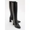 Forever & Always Shoes Sejas Leather Block Heel Knee-high Boot In Black