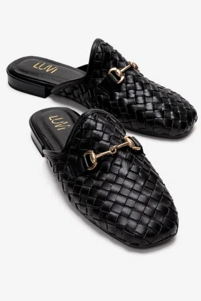 Forever & Always Shoes Senia Leather Woven Mule In Black