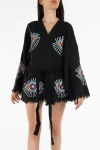 Forever & Always Shoes Sereia Evil Eye Handmade Cotton Short Kimono In Black