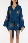 Forever & Always Shoes Sereia Evil Eye Handmade Cotton Short Kimono In Dark Blue