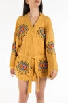 Forever & Always Shoes Sereia Evil Eye Handmade Cotton Short Kimono In Mustard Yellow