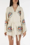Forever & Always Shoes Sereia Evil Eye Handmade Cotton Short Kimono In Off-white