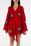 Forever & Always Shoes Sereia Evil Eye Handmade Cotton Short Kimono In Red
