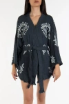 Forever & Always Shoes Sereia Evil Eye Handmade Cotton Short Kimono In Washed Black