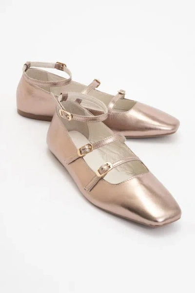 Forever & Always Shoes Serena Leather Mary Jane Flats In Gold Leather