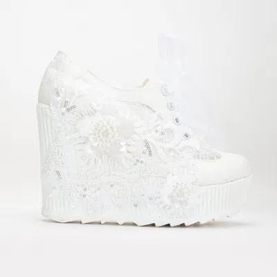 Forever & Always Shoes Sheri Lace Bridal Platform Sneakers In White