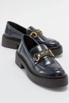 Forever & Always Shoes Simone Bit Platform Loafer In Dark Blue Patent Faux Leather