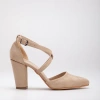 Forever & Always Shoes Sina Criss Cross High Block Heels In Beige Suede