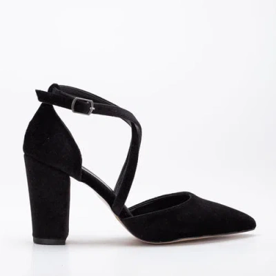 Forever & Always Shoes Women's Sina - Black Velvet High Heels In Olive Green Velvet