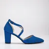 Forever & Always Shoes Sina Criss Cross High Block Heels In Blue Glitter