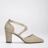 Forever & Always Shoes Sina Criss Cross High Block Heels In Gold Glitter